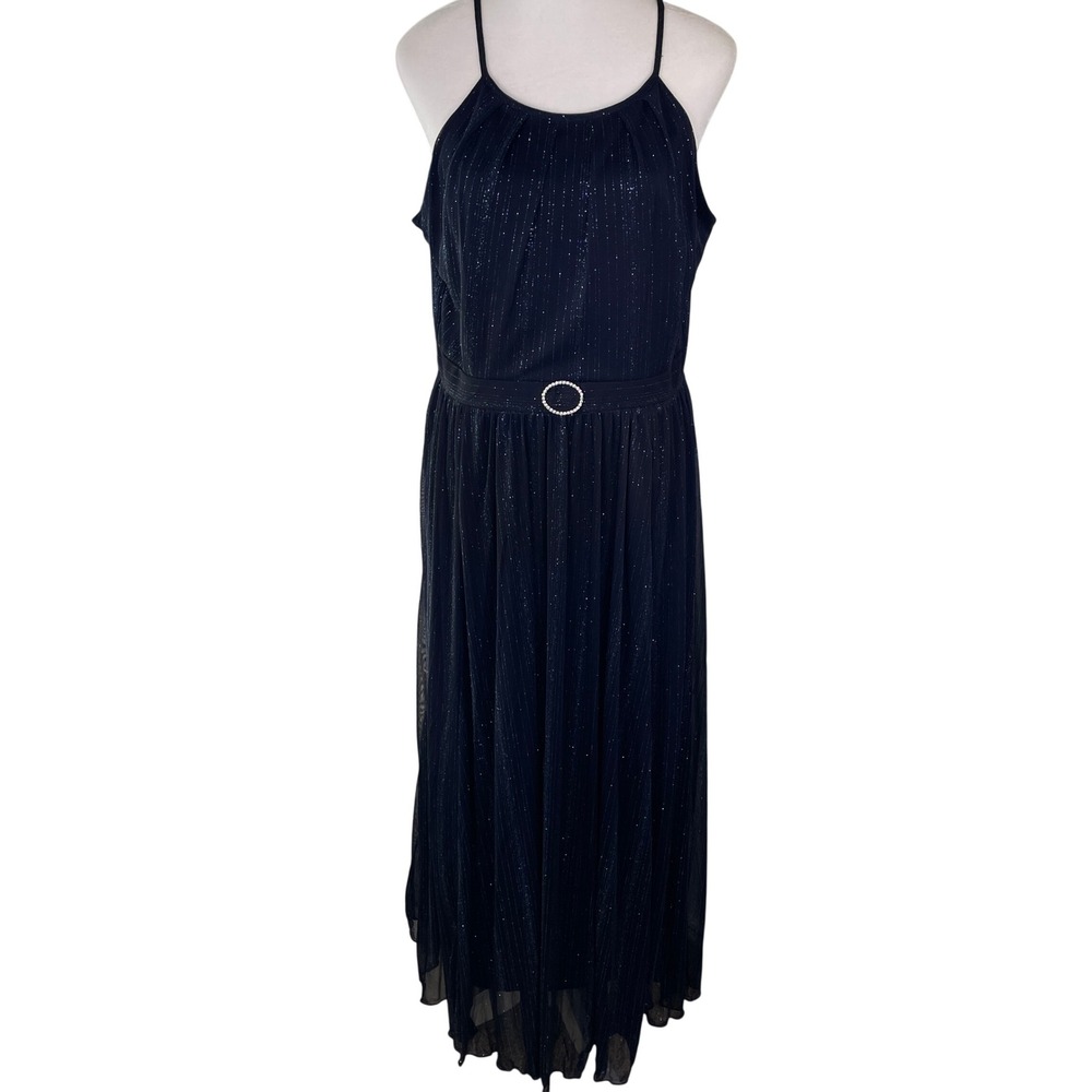 Alexa B Nites Maxi Dress Womens L Blue Metallic Rhinestone Gown Fairy Whimsigoth